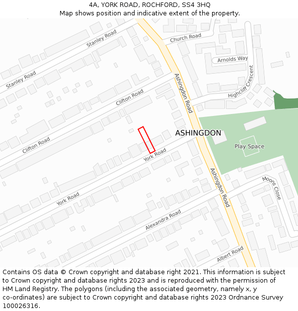 4A, YORK ROAD, ROCHFORD, SS4 3HQ: Location map and indicative extent of plot