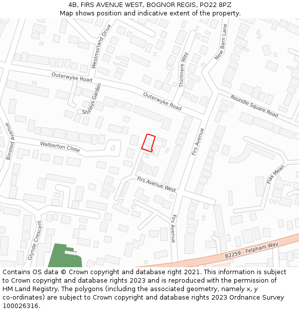 4B, FIRS AVENUE WEST, BOGNOR REGIS, PO22 8PZ: Location map and indicative extent of plot