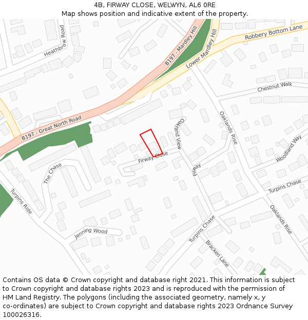 4B, FIRWAY CLOSE, WELWYN, AL6 0RE: Location map and indicative extent of plot