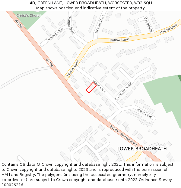 4B, GREEN LANE, LOWER BROADHEATH, WORCESTER, WR2 6QH: Location map and indicative extent of plot