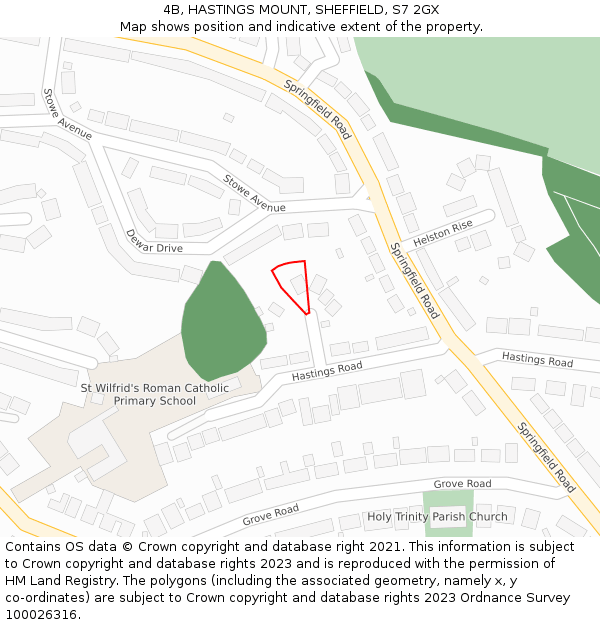 4B, HASTINGS MOUNT, SHEFFIELD, S7 2GX: Location map and indicative extent of plot