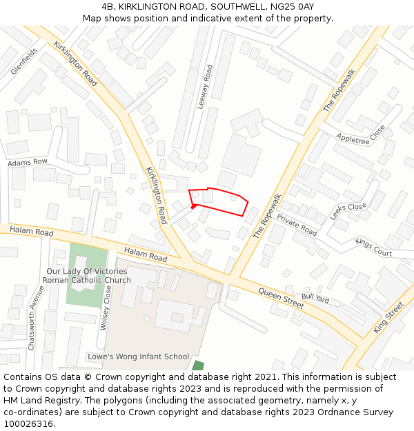 4B, KIRKLINGTON ROAD, SOUTHWELL, NG25 0AY: Location map and indicative extent of plot