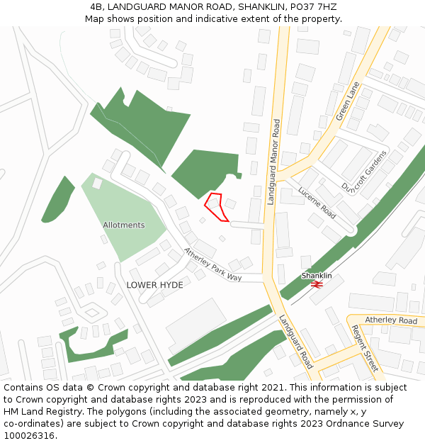 4B, LANDGUARD MANOR ROAD, SHANKLIN, PO37 7HZ: Location map and indicative extent of plot