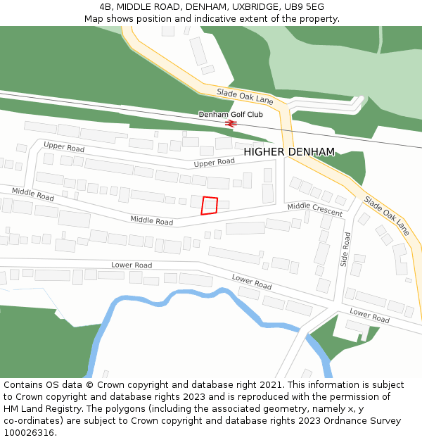 4B, MIDDLE ROAD, DENHAM, UXBRIDGE, UB9 5EG: Location map and indicative extent of plot