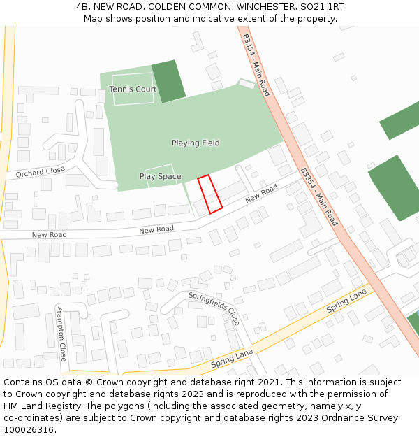 4B, NEW ROAD, COLDEN COMMON, WINCHESTER, SO21 1RT: Location map and indicative extent of plot