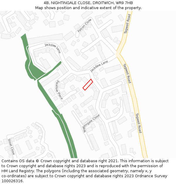 4B, NIGHTINGALE CLOSE, DROITWICH, WR9 7HB: Location map and indicative extent of plot