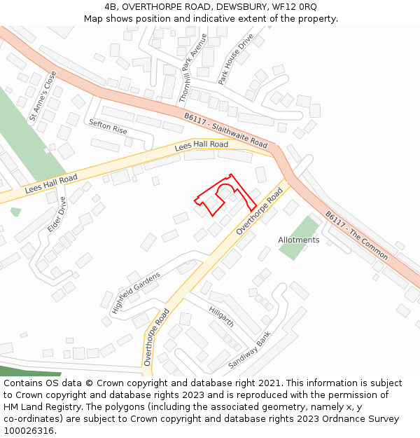 4B, OVERTHORPE ROAD, DEWSBURY, WF12 0RQ: Location map and indicative extent of plot