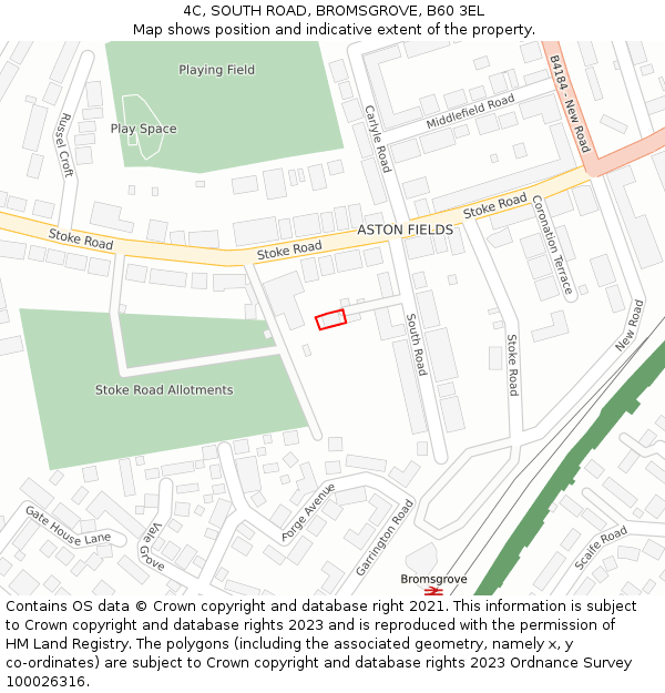 4C, SOUTH ROAD, BROMSGROVE, B60 3EL: Location map and indicative extent of plot