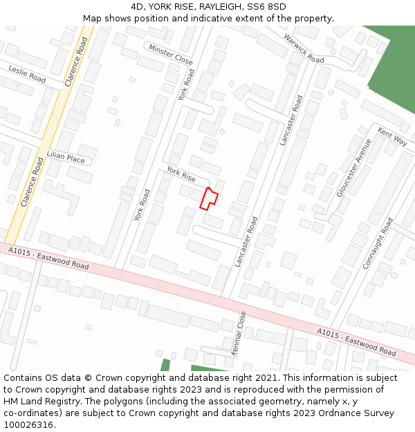 4D, YORK RISE, RAYLEIGH, SS6 8SD: Location map and indicative extent of plot