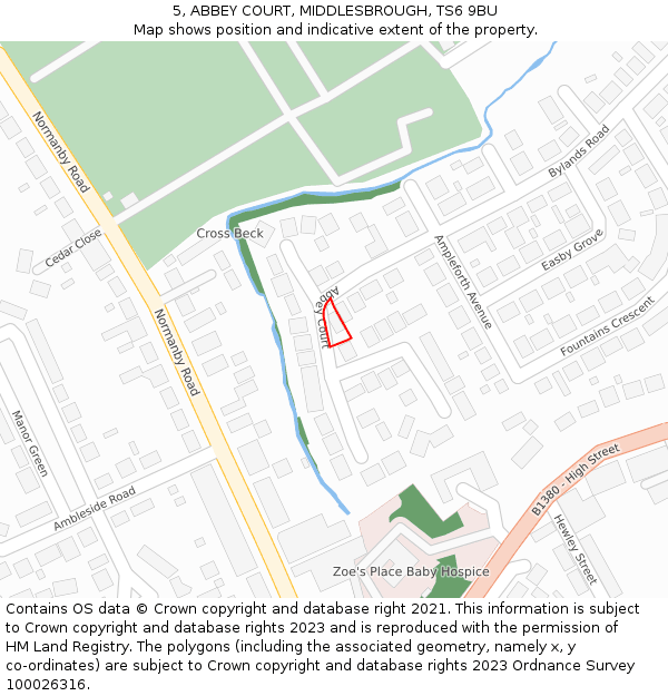 5, ABBEY COURT, MIDDLESBROUGH, TS6 9BU: Location map and indicative extent of plot