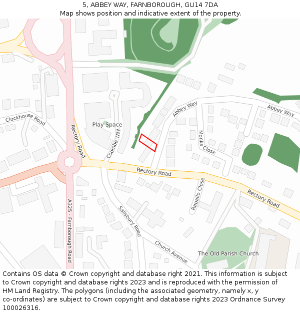 5, ABBEY WAY, FARNBOROUGH, GU14 7DA: Location map and indicative extent of plot