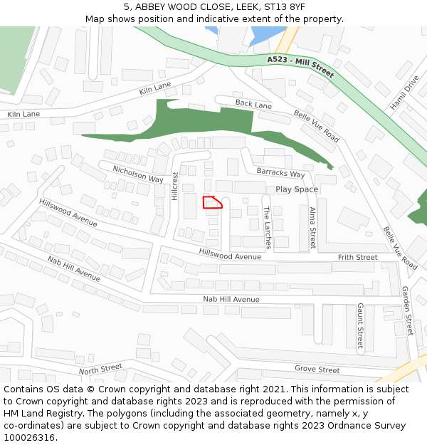 5, ABBEY WOOD CLOSE, LEEK, ST13 8YF: Location map and indicative extent of plot