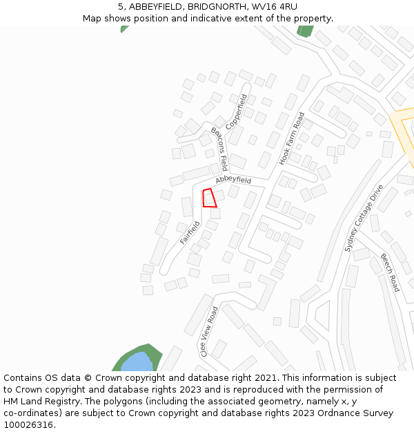 5, ABBEYFIELD, BRIDGNORTH, WV16 4RU: Location map and indicative extent of plot