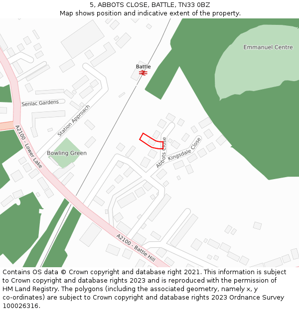 5, ABBOTS CLOSE, BATTLE, TN33 0BZ: Location map and indicative extent of plot
