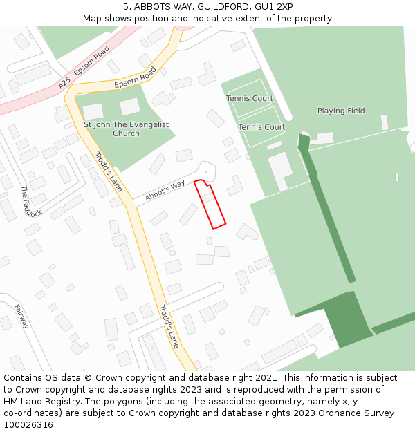 5, ABBOTS WAY, GUILDFORD, GU1 2XP: Location map and indicative extent of plot