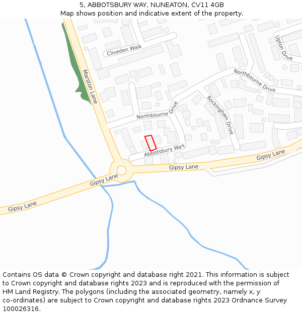 5, ABBOTSBURY WAY, NUNEATON, CV11 4GB: Location map and indicative extent of plot