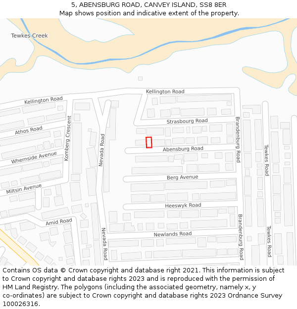 5, ABENSBURG ROAD, CANVEY ISLAND, SS8 8ER: Location map and indicative extent of plot