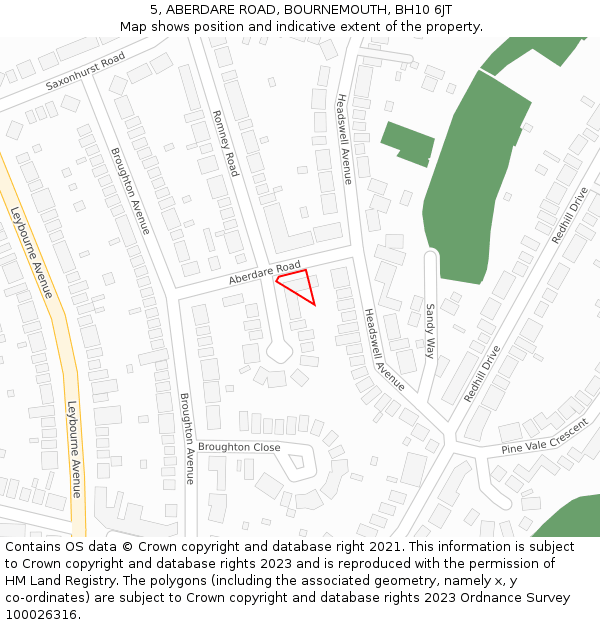 5, ABERDARE ROAD, BOURNEMOUTH, BH10 6JT: Location map and indicative extent of plot