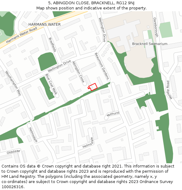 5, ABINGDON CLOSE, BRACKNELL, RG12 9NJ: Location map and indicative extent of plot