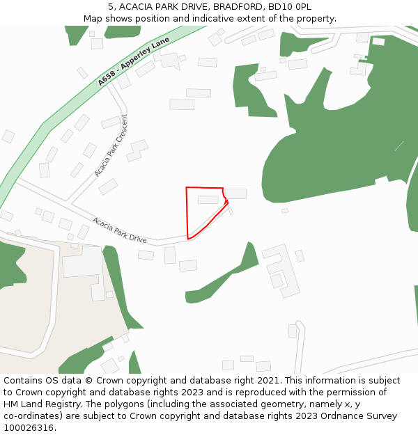 5, ACACIA PARK DRIVE, BRADFORD, BD10 0PL: Location map and indicative extent of plot