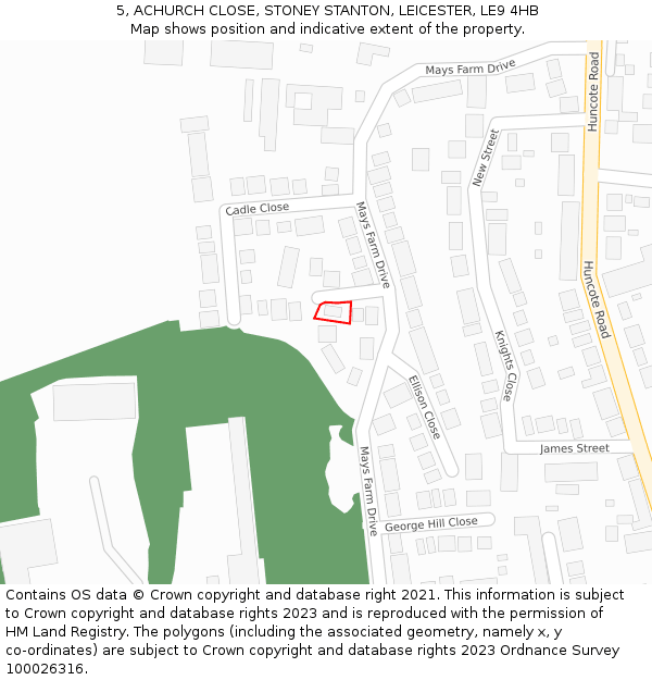 5, ACHURCH CLOSE, STONEY STANTON, LEICESTER, LE9 4HB: Location map and indicative extent of plot