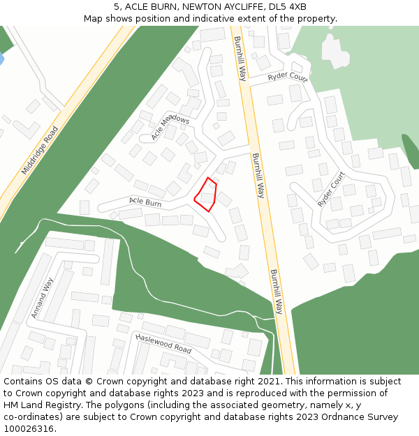 5, ACLE BURN, NEWTON AYCLIFFE, DL5 4XB: Location map and indicative extent of plot