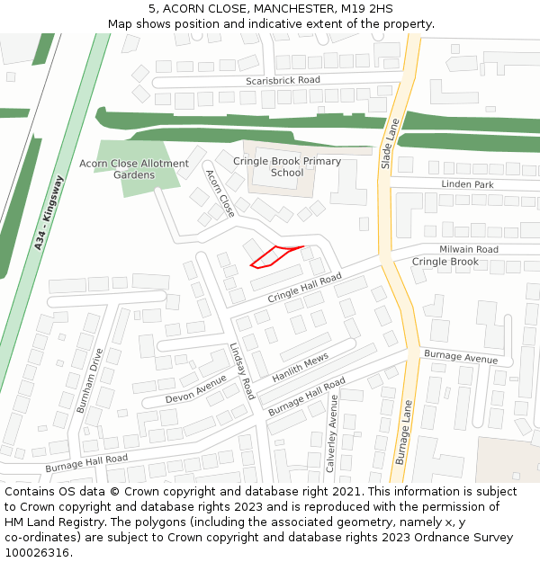 5, ACORN CLOSE, MANCHESTER, M19 2HS: Location map and indicative extent of plot