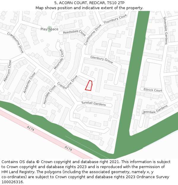 5, ACORN COURT, REDCAR, TS10 2TP: Location map and indicative extent of plot