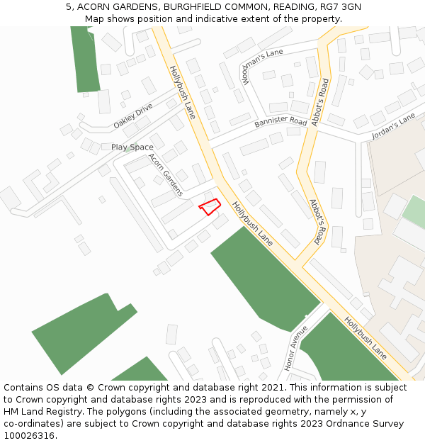 5, ACORN GARDENS, BURGHFIELD COMMON, READING, RG7 3GN: Location map and indicative extent of plot