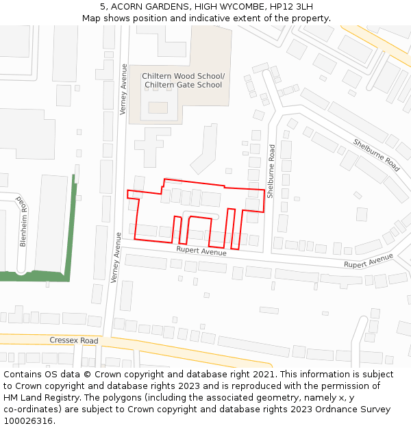 5, ACORN GARDENS, HIGH WYCOMBE, HP12 3LH: Location map and indicative extent of plot