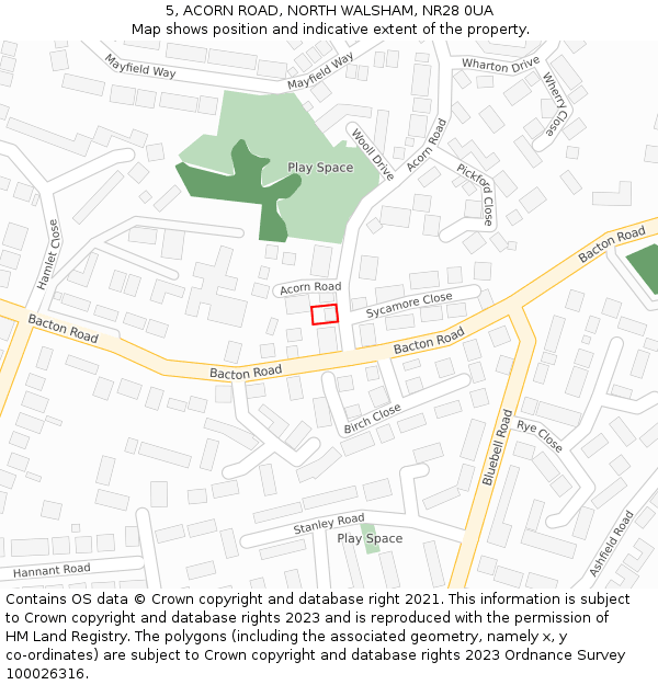 5, ACORN ROAD, NORTH WALSHAM, NR28 0UA: Location map and indicative extent of plot