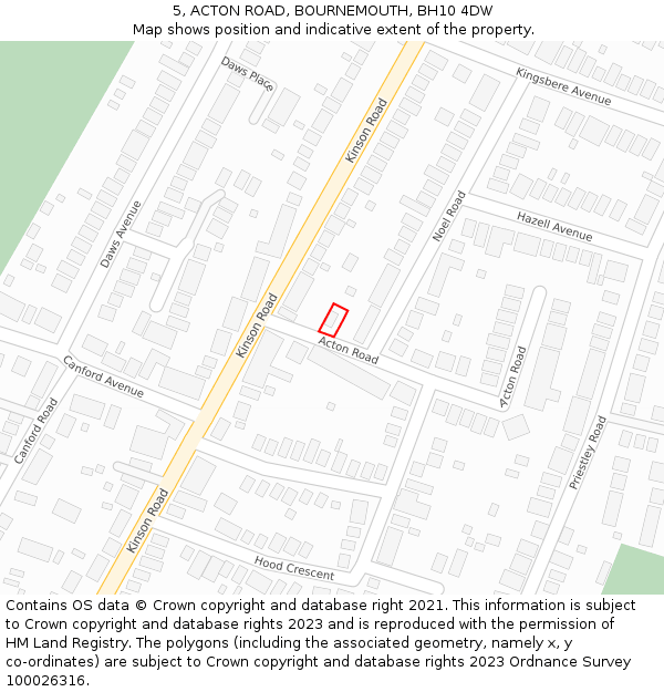 5, ACTON ROAD, BOURNEMOUTH, BH10 4DW: Location map and indicative extent of plot