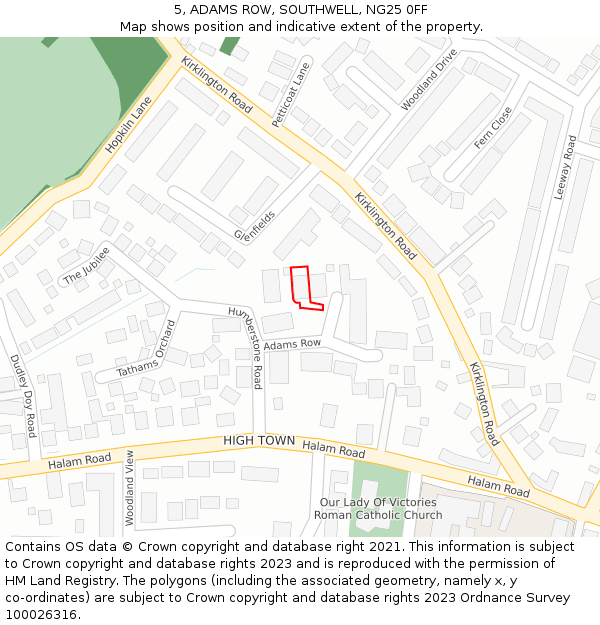 5, ADAMS ROW, SOUTHWELL, NG25 0FF: Location map and indicative extent of plot