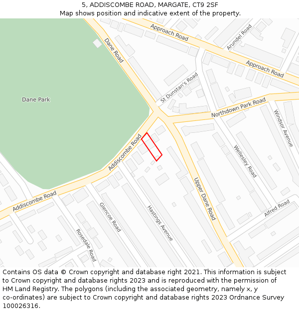 5, ADDISCOMBE ROAD, MARGATE, CT9 2SF: Location map and indicative extent of plot