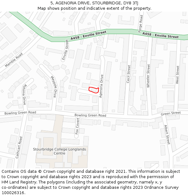 5, AGENORIA DRIVE, STOURBRIDGE, DY8 3TJ: Location map and indicative extent of plot