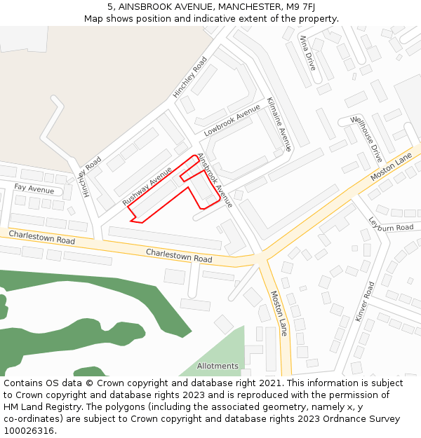 5, AINSBROOK AVENUE, MANCHESTER, M9 7FJ: Location map and indicative extent of plot