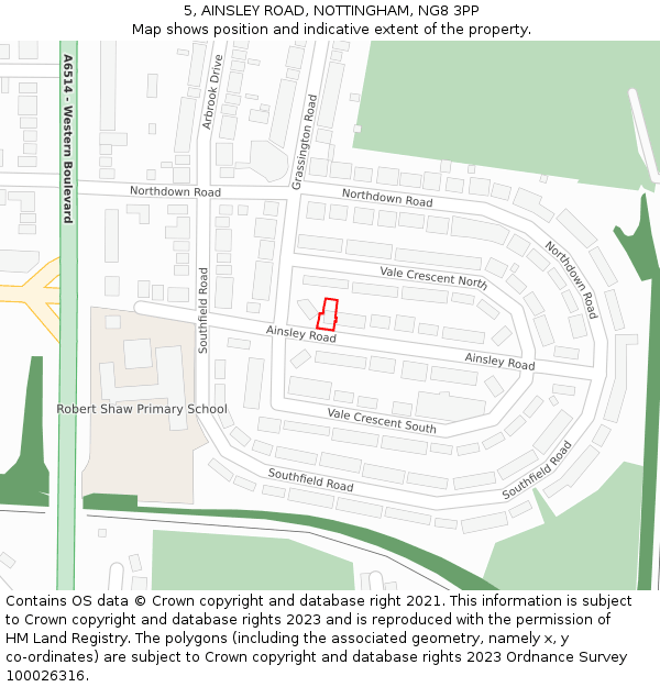 5, AINSLEY ROAD, NOTTINGHAM, NG8 3PP: Location map and indicative extent of plot