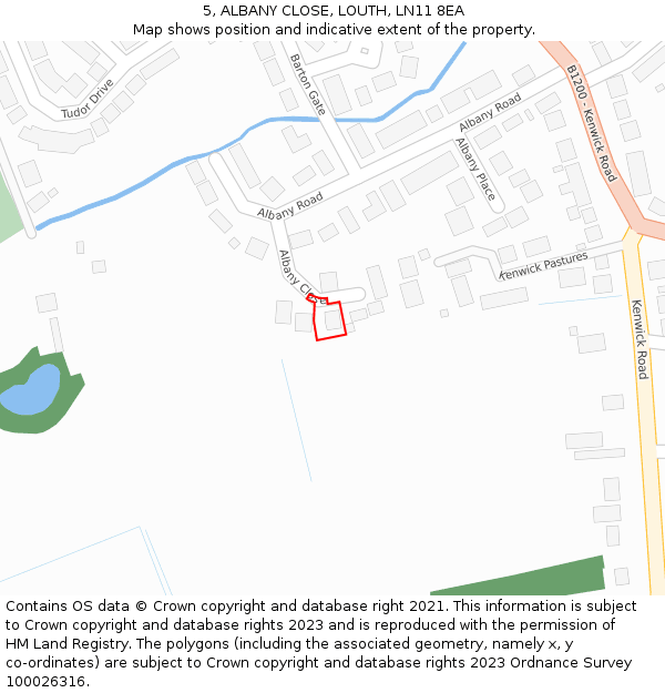 5, ALBANY CLOSE, LOUTH, LN11 8EA: Location map and indicative extent of plot