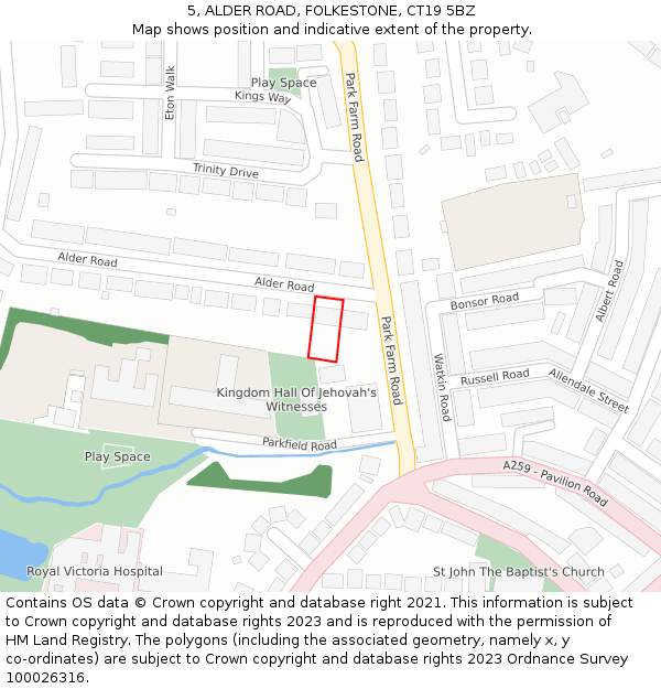 5, ALDER ROAD, FOLKESTONE, CT19 5BZ: Location map and indicative extent of plot
