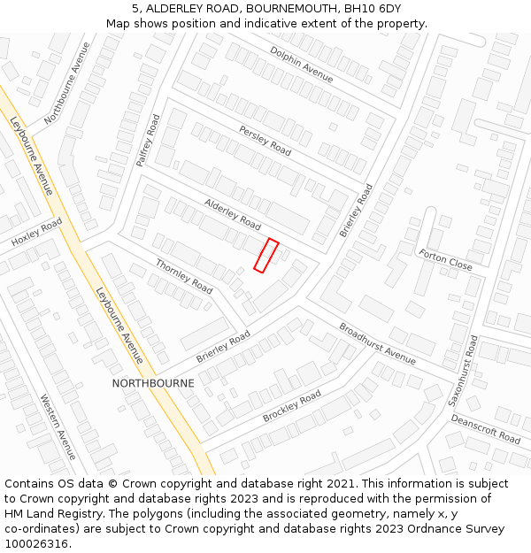 5, ALDERLEY ROAD, BOURNEMOUTH, BH10 6DY: Location map and indicative extent of plot