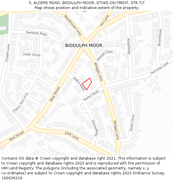 5, ALDERS ROAD, BIDDULPH MOOR, STOKE-ON-TRENT, ST8 7LT: Location map and indicative extent of plot