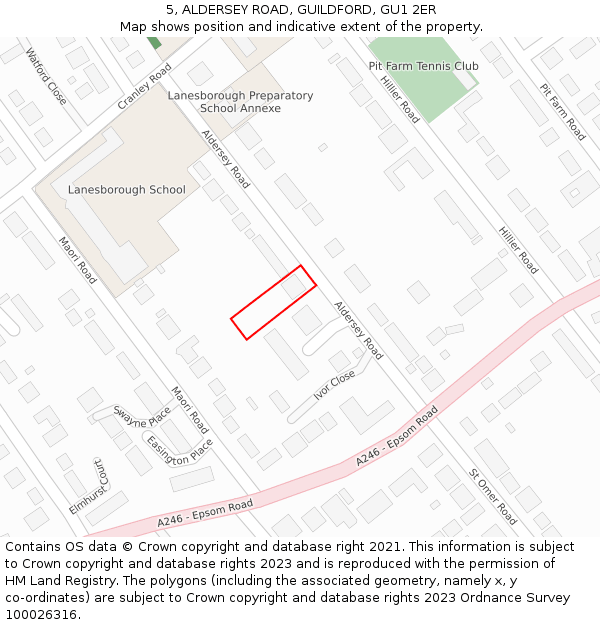 5, ALDERSEY ROAD, GUILDFORD, GU1 2ER: Location map and indicative extent of plot