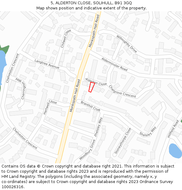 5, ALDERTON CLOSE, SOLIHULL, B91 3GQ: Location map and indicative extent of plot