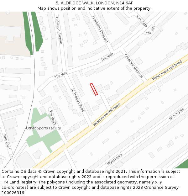 5, ALDRIDGE WALK, LONDON, N14 6AF: Location map and indicative extent of plot