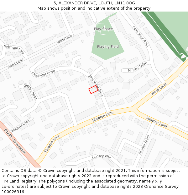 5, ALEXANDER DRIVE, LOUTH, LN11 8QG: Location map and indicative extent of plot