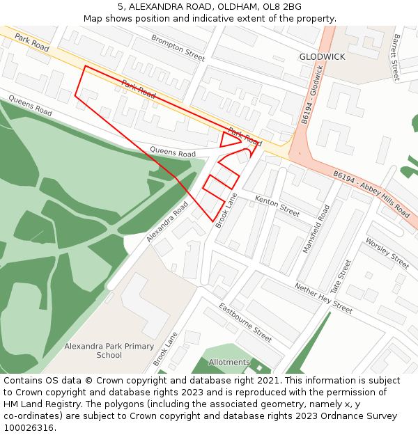 5, ALEXANDRA ROAD, OLDHAM, OL8 2BG: Location map and indicative extent of plot