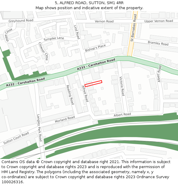 5, ALFRED ROAD, SUTTON, SM1 4RR: Location map and indicative extent of plot