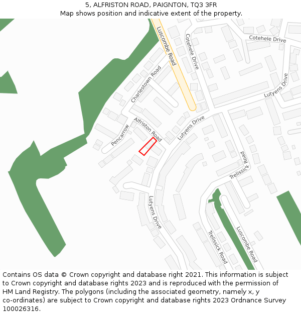 5, ALFRISTON ROAD, PAIGNTON, TQ3 3FR: Location map and indicative extent of plot