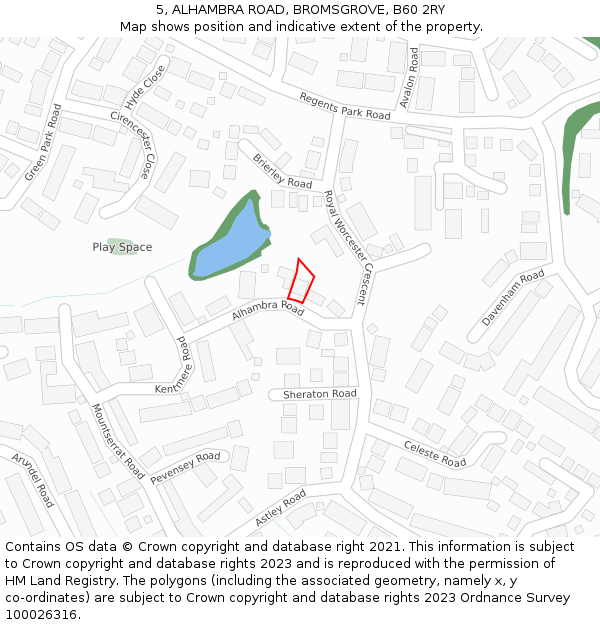 5, ALHAMBRA ROAD, BROMSGROVE, B60 2RY: Location map and indicative extent of plot