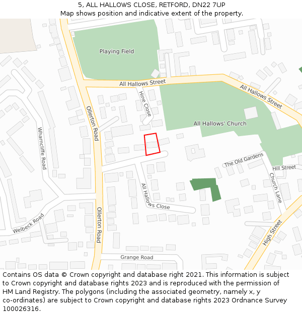 5, ALL HALLOWS CLOSE, RETFORD, DN22 7UP: Location map and indicative extent of plot